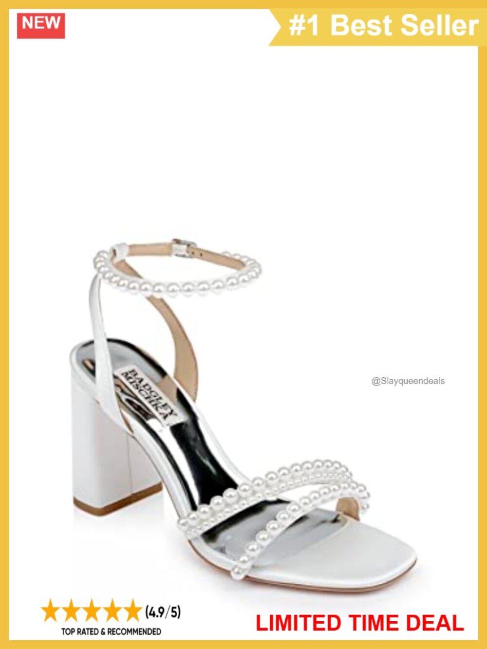 Badgley Mischka Feisty Pearl Block Heel Leather Lining Wedge Sandal